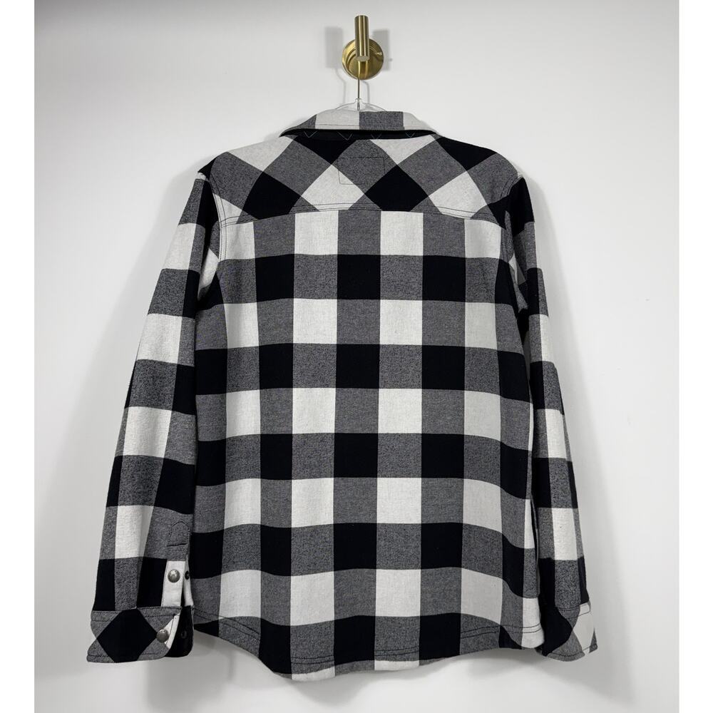 Orvis women's Sz L cotton fleece-lined flannel jacket B&W buffalo plaid pattern - Picture 9 of 13